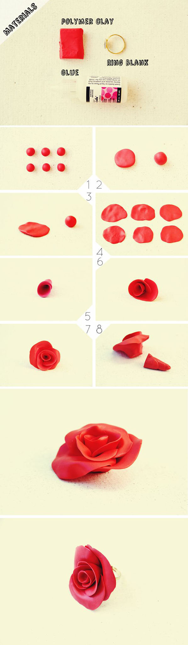 DIY Rose Ring-Interesting Polymer Clay DIY Projects11